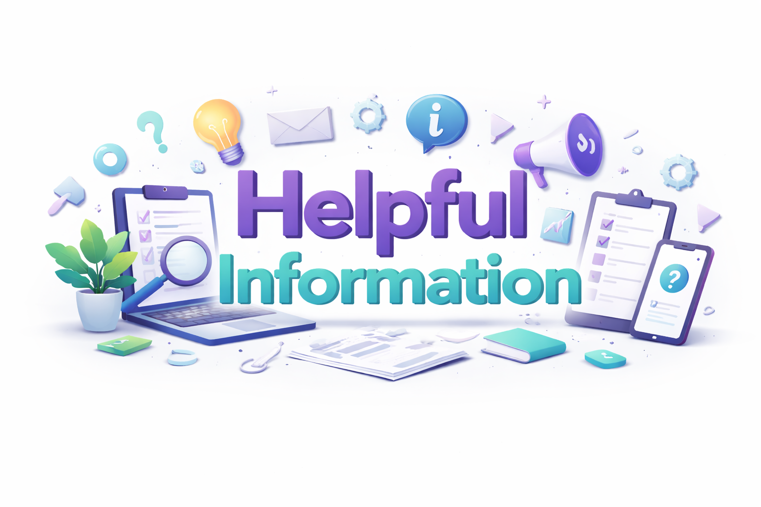 Illustration featuring the words Helpful Information with digital icons, checklists, and communication symbols representing educational resources and guidance for small business SEO and local visibility.