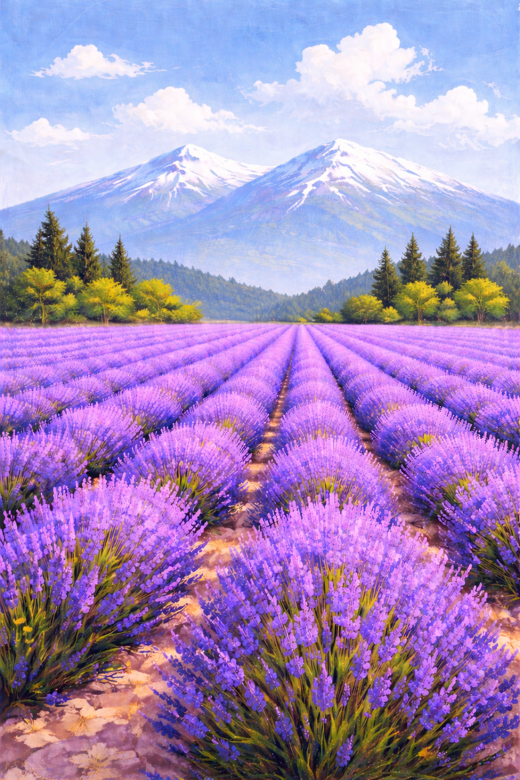 Lavender fields with snow-capped mountains.png