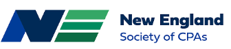 Logo of New England Society of CPAs with stylized 'N' and 'E' in blue and green