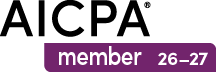 Logo with the text 'AICPA member 26-27' in black and purple