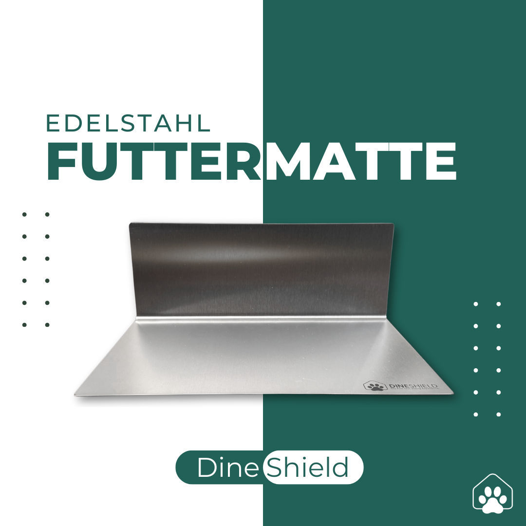 DineShield Premium-Napfunterlage aus Edelstahl (AISI 304) in L-Form – freigestelltes Produkt ohne Näpfe