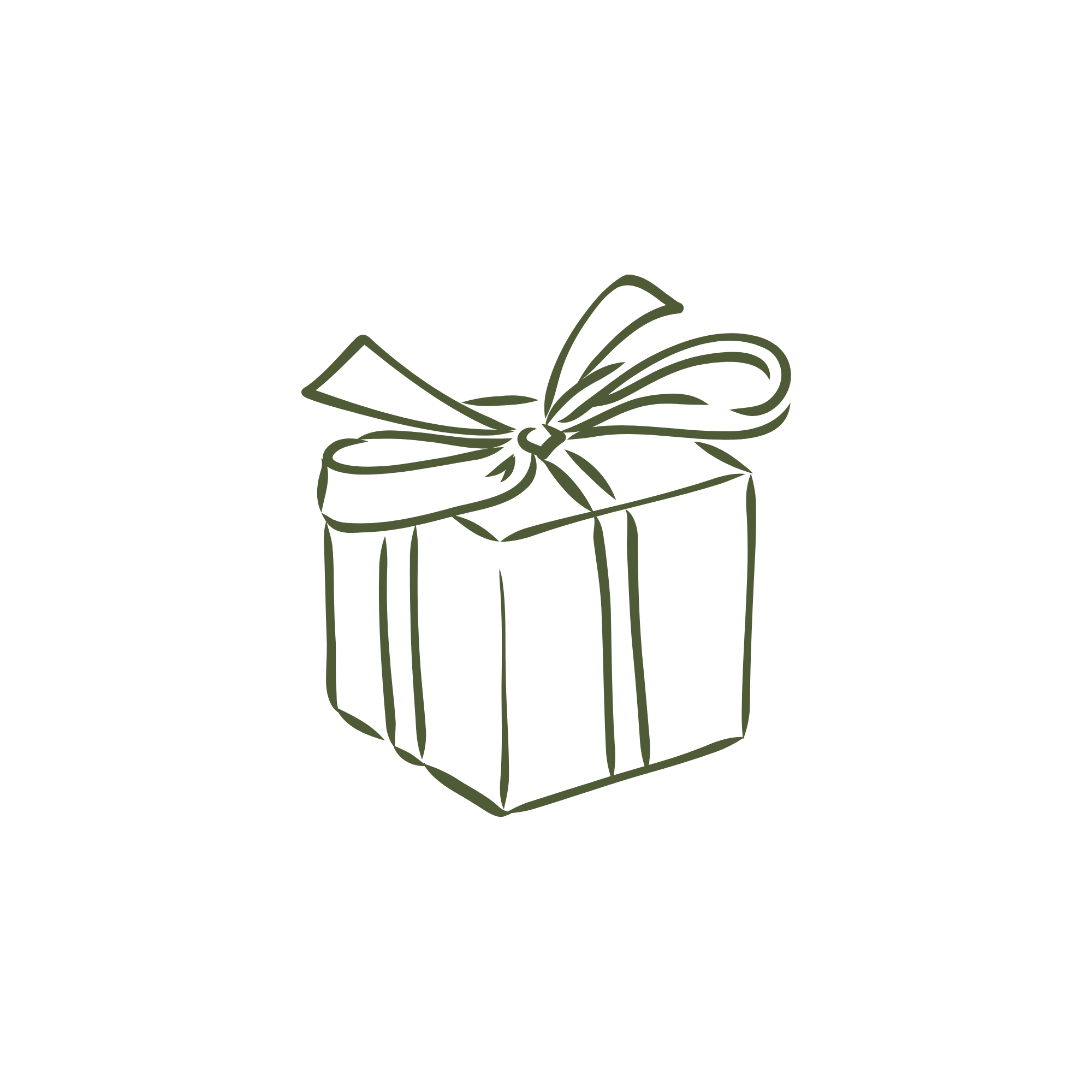 Line drawing of a gift box with a bow