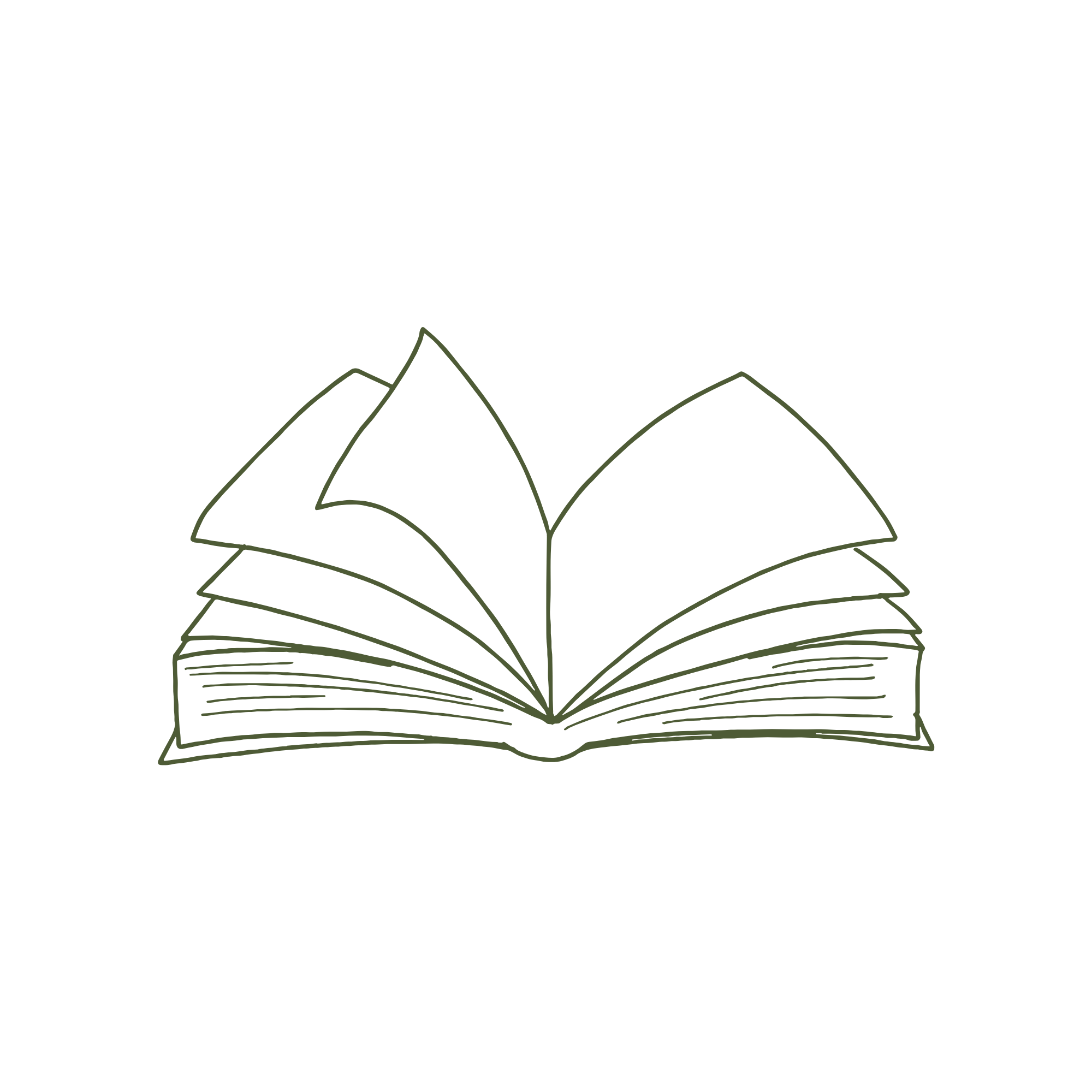 Line drawing of an open book with pages popping out.