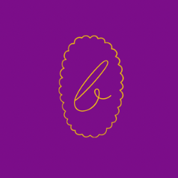 Gold cursive letter L inside an ornate oval on a purple background.