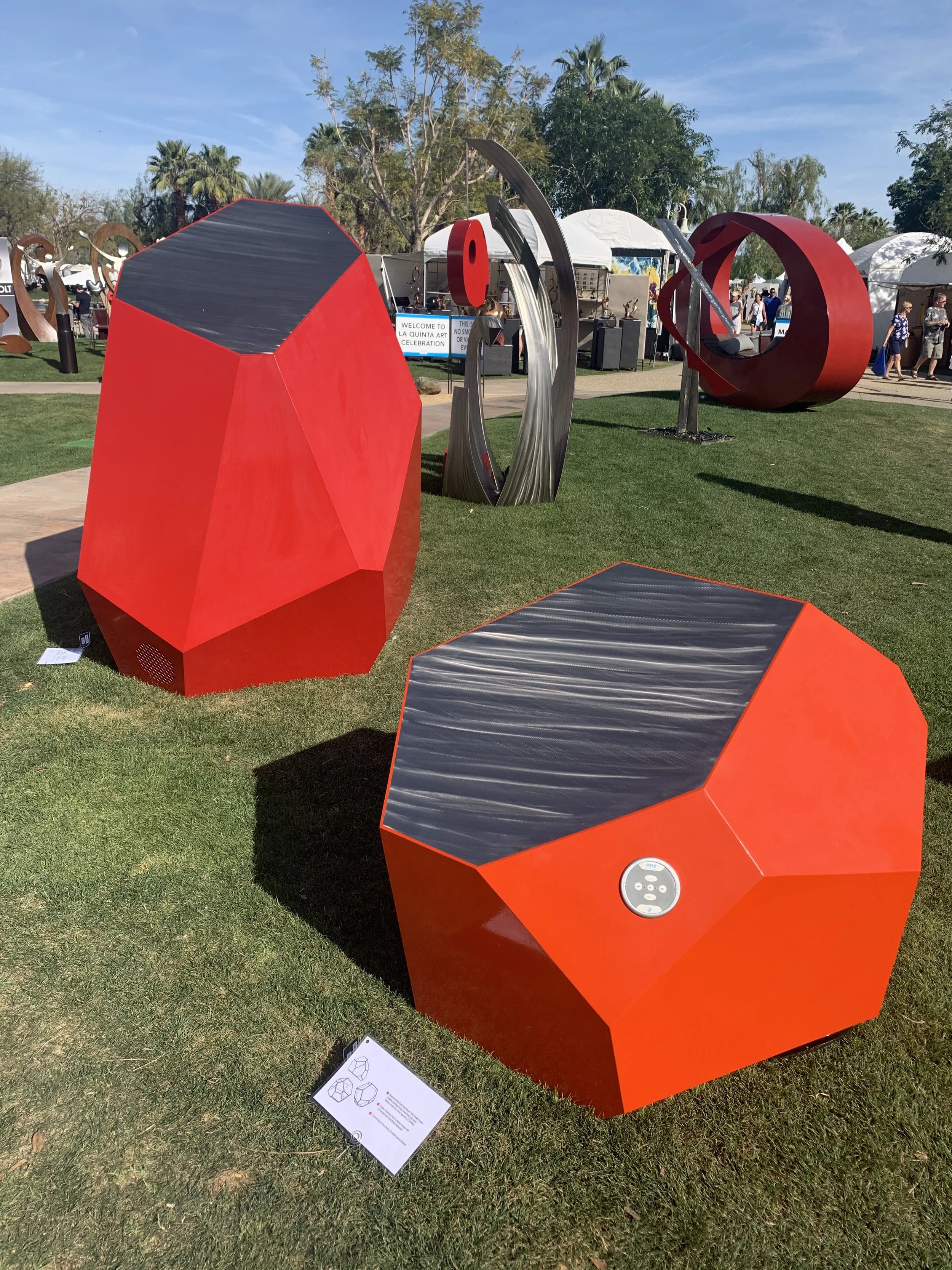 Stones
Stainless steel and mild steel, bluetooth speakers 
various sizes 
price available upon request