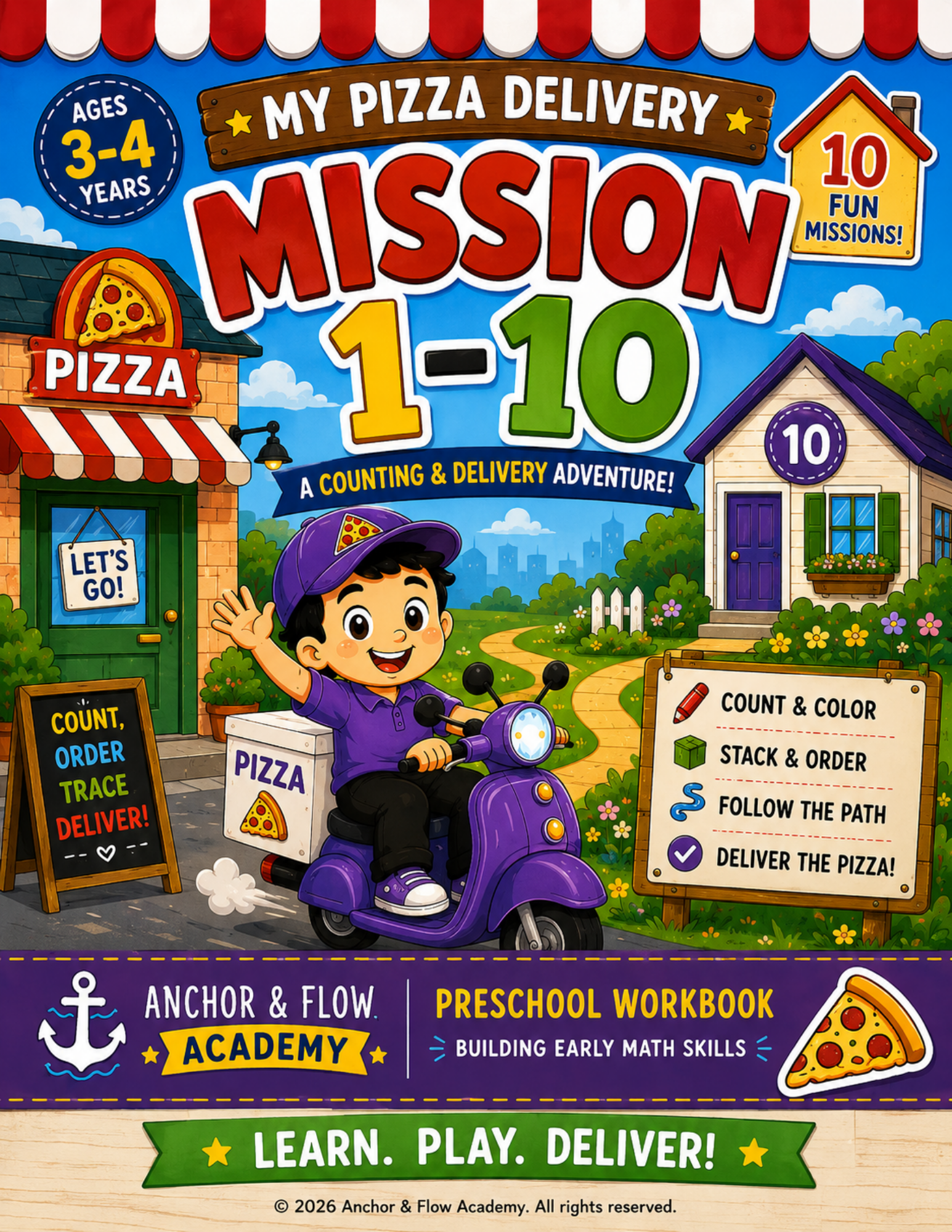 My Pizza Delivery Mission 1-10 | Preschool Counting Workbook | Ages 3-4