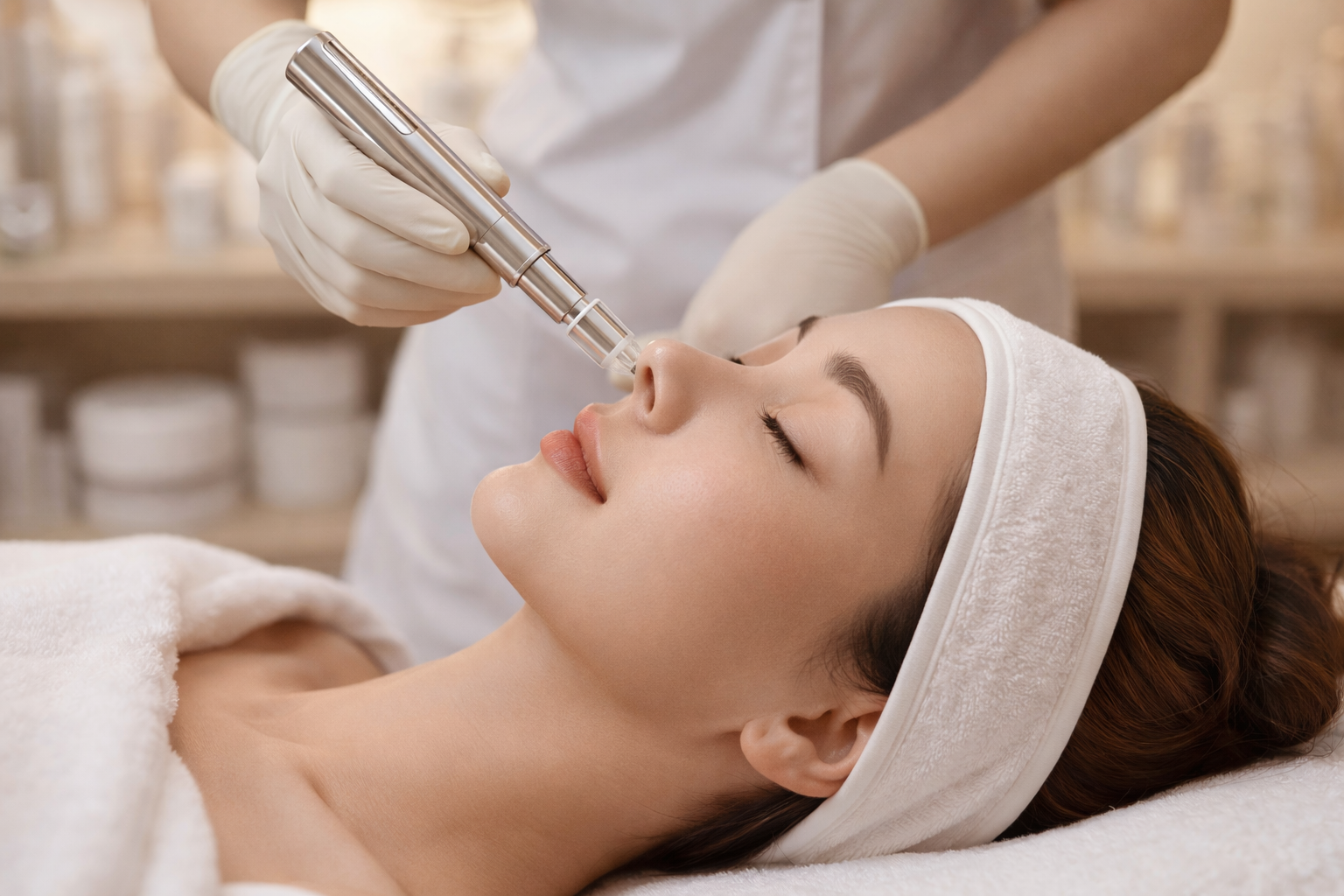 Microneedling training course covering safe needle depth control, skin anatomy, and professional serum pairing including PDRN and hyaluronic acid