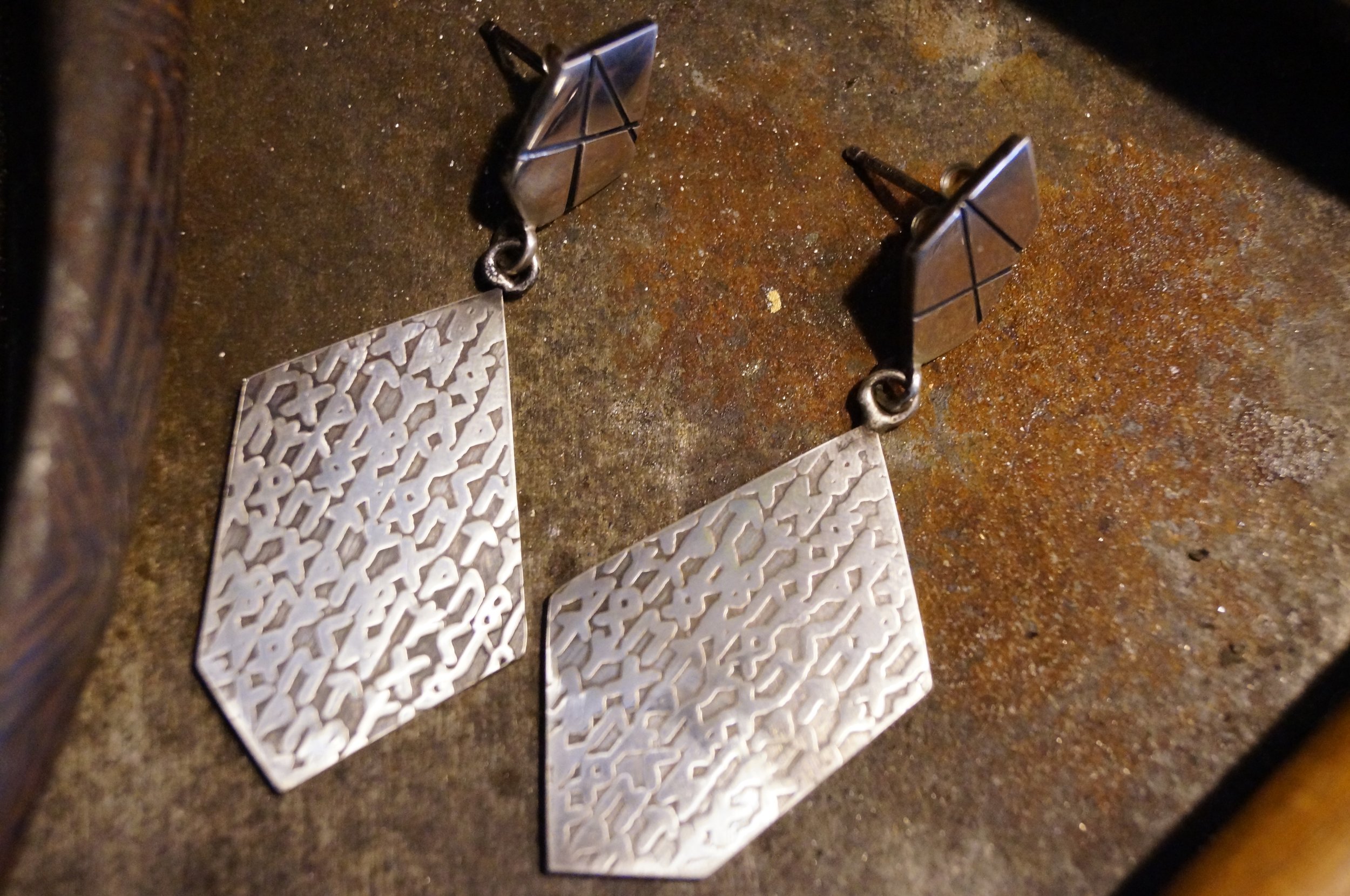 Sterling Silver Post Dangle Futhark Rune Earrings