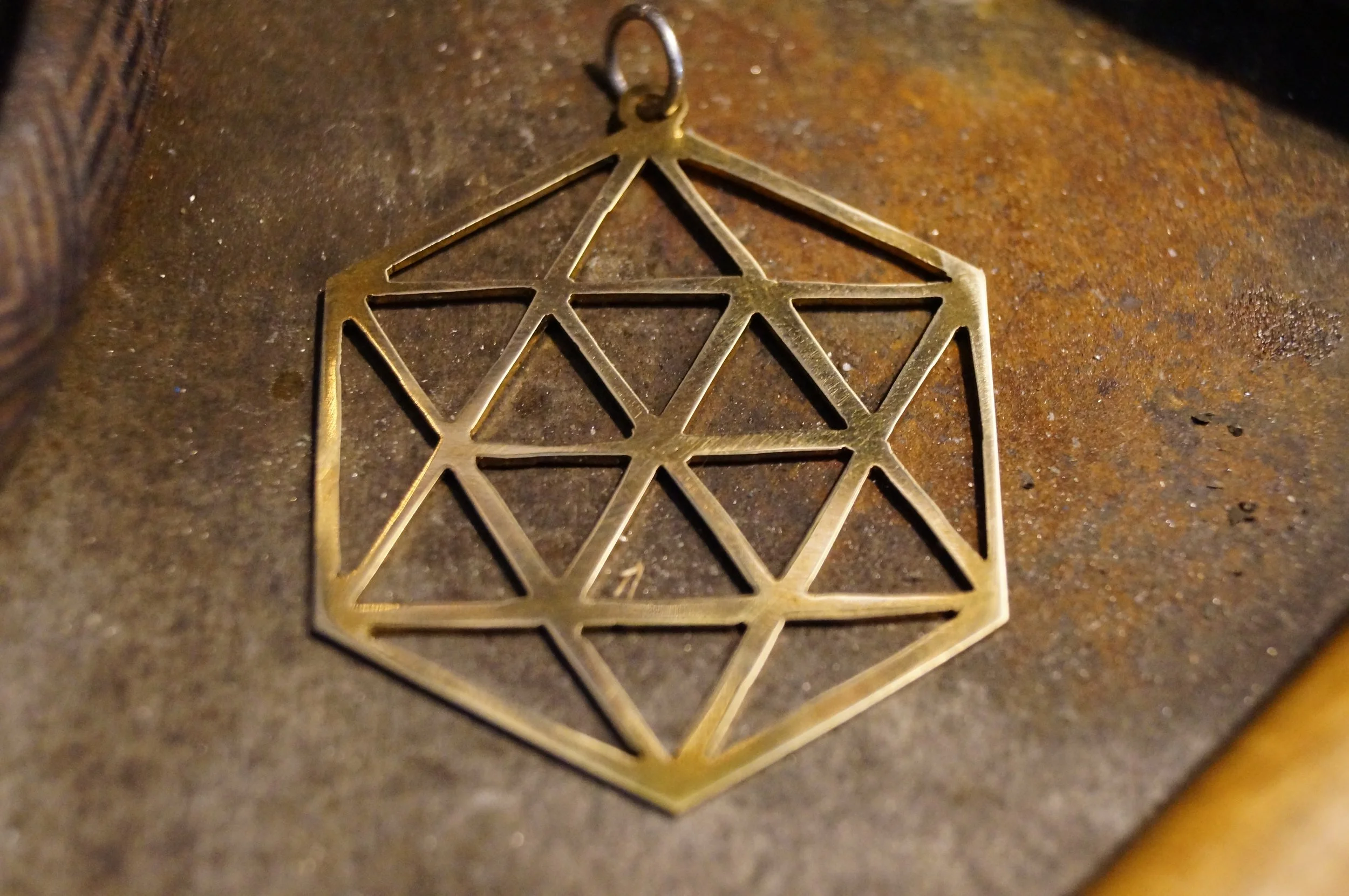 Bronze Tetrahedron Amulet Pendant