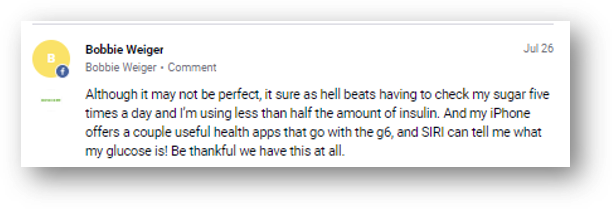 Screenshot of a Facebook comment from Bobbie Weiger about health and insulin management.