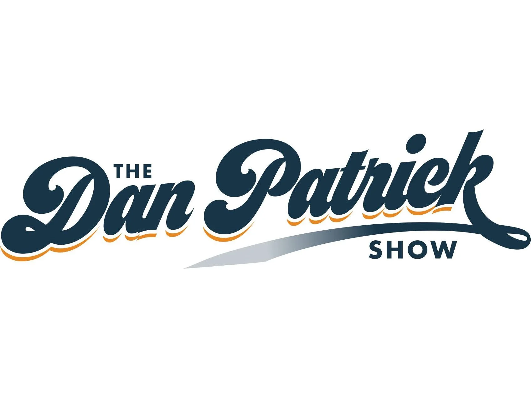 Logo for The Dan Patrick Show with stylized text in navy blue, orange, and gray.