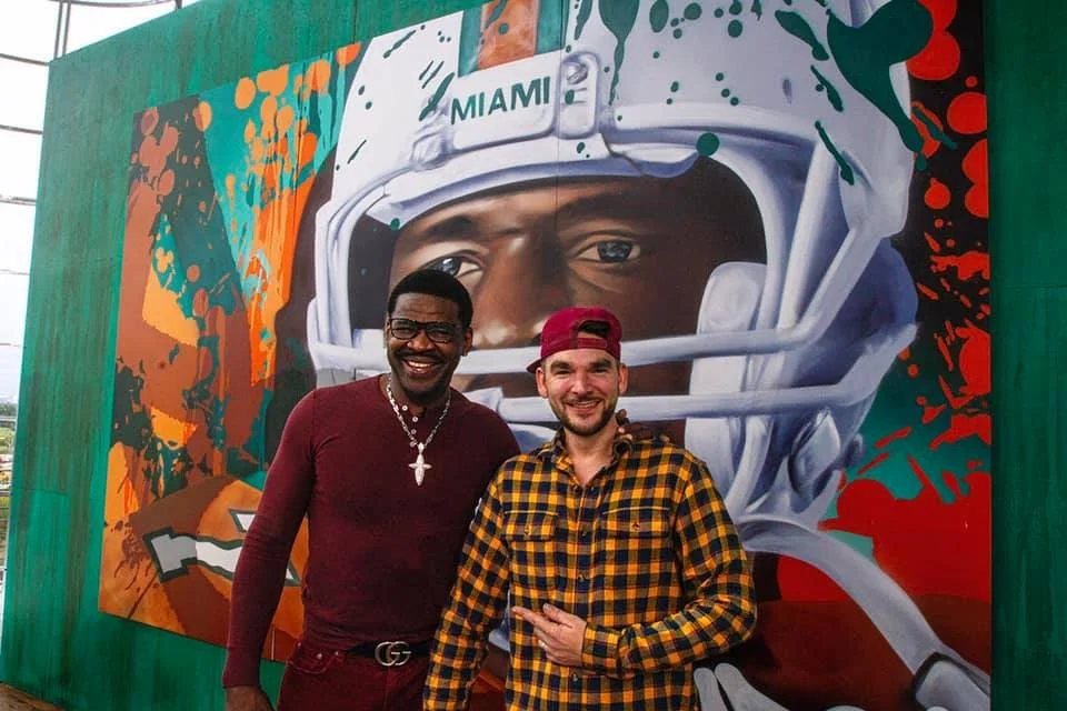 MICHAEL IRVIN ARCY LIVE EVENT MURAL DALLAS COWBOYS UNIVERSITY OF MIAMI THE DAN PATRICK SHOW MIAMI FLORIDA SUPER BOWL WEEK