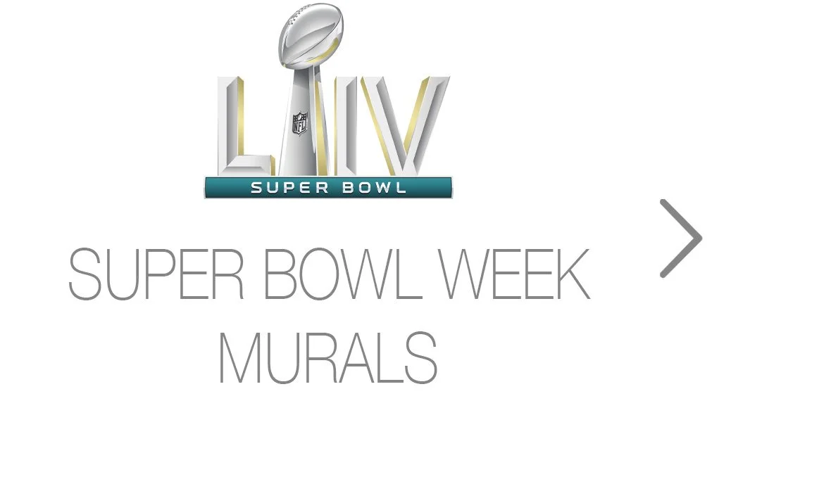 Super Bowl LIV logo with the Vince Lombardi Trophy and text reading "Super Bowl Week Murals".
