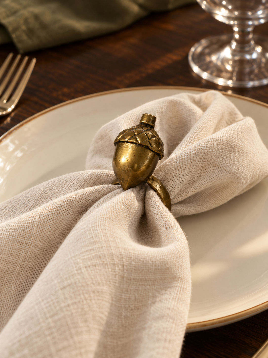 English Oak Acorn Napkin Rings — Set of 6