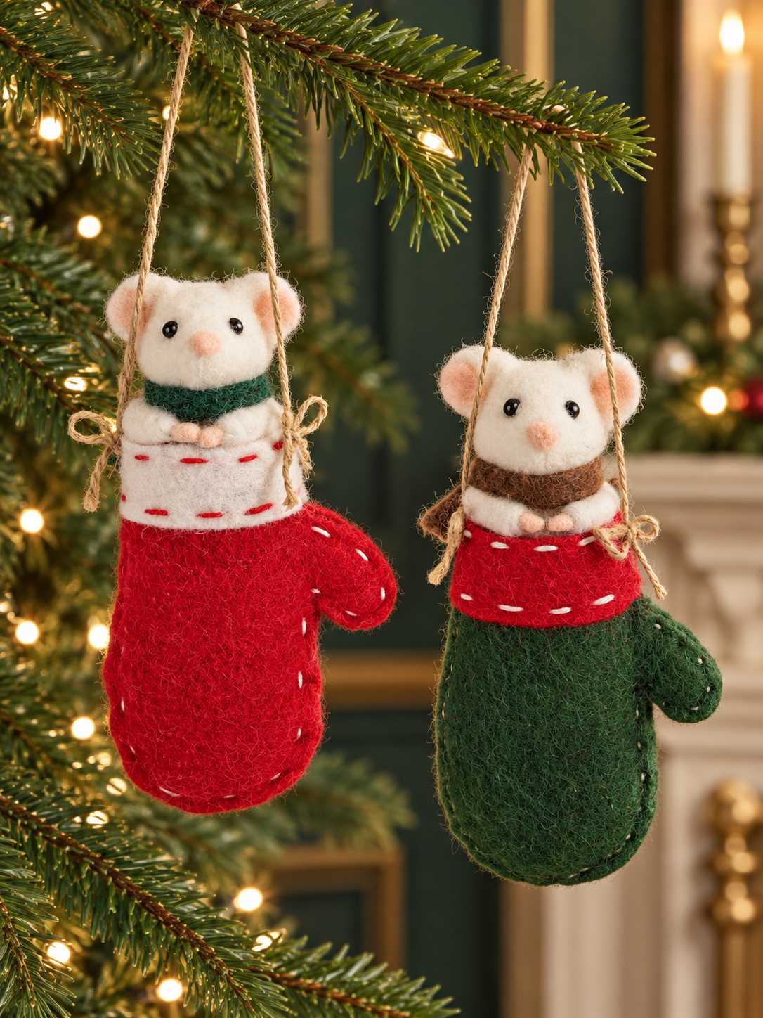 Cozy Mitten Mouse Ornaments — Set of 12