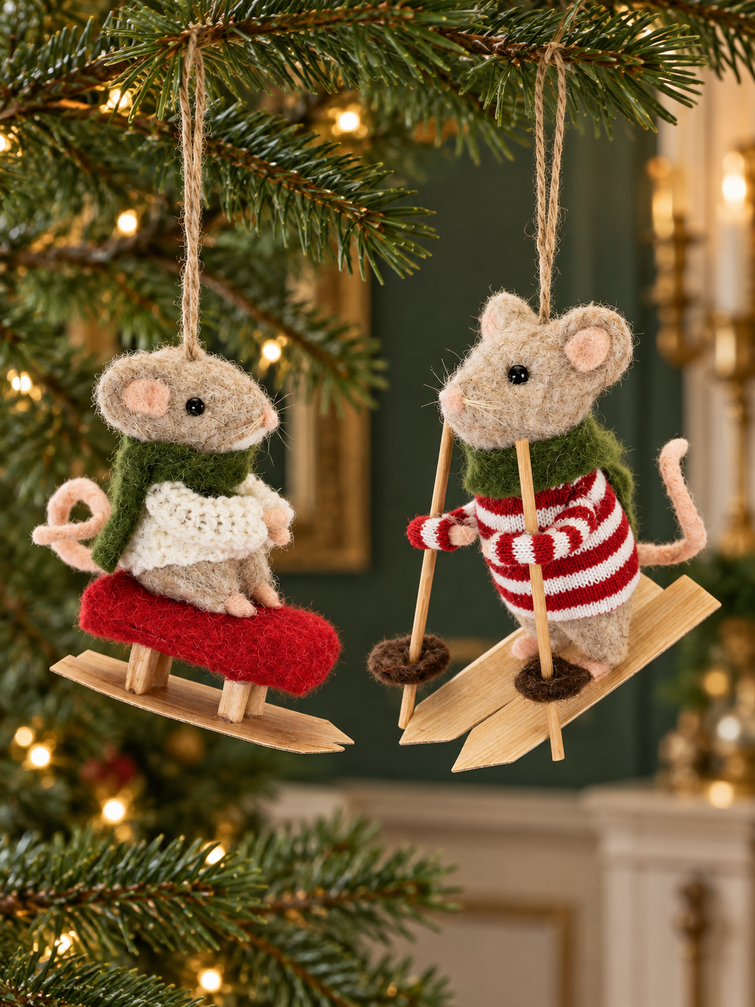 Winter Outing Mouse Ornaments — Set of 12