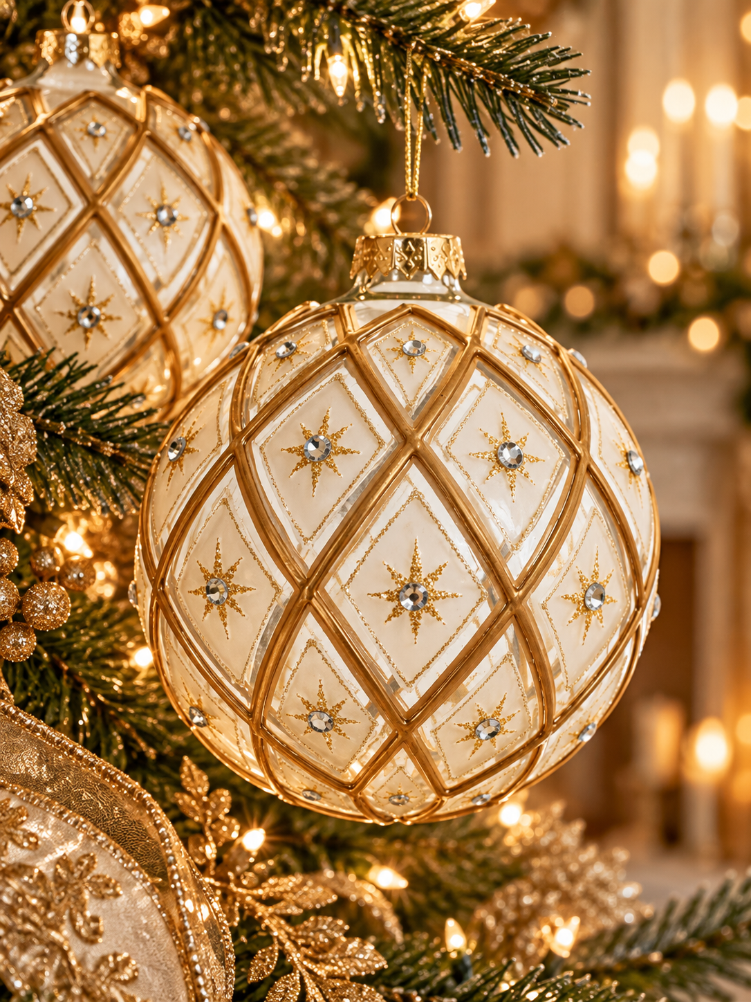 Gold lattice glass ball ornament.png