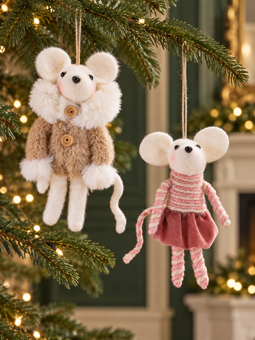 Blush & Ivory Mouse Ornaments — Set of 12