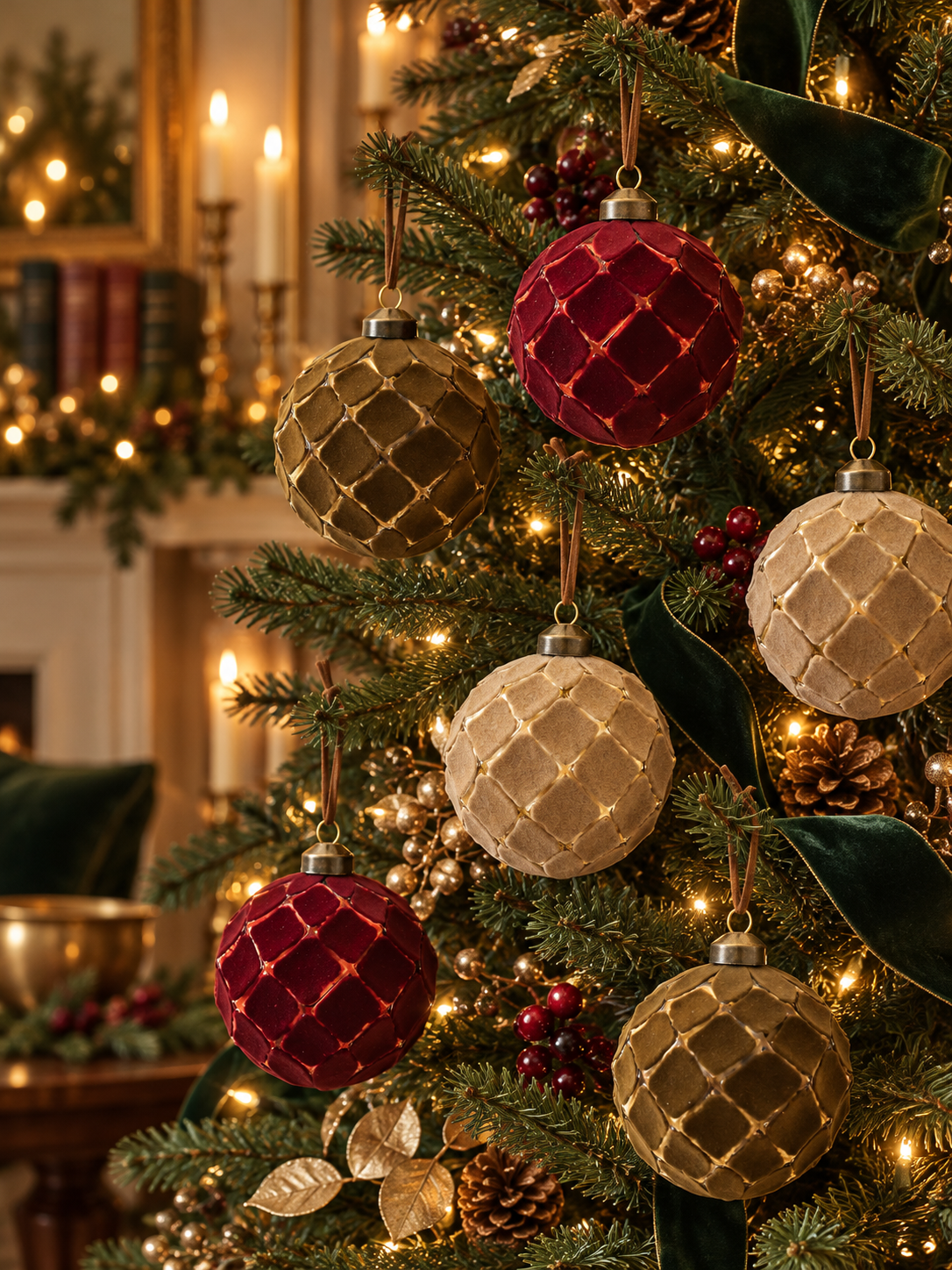 Trellis Glass Christmas Ornaments — Set of 36