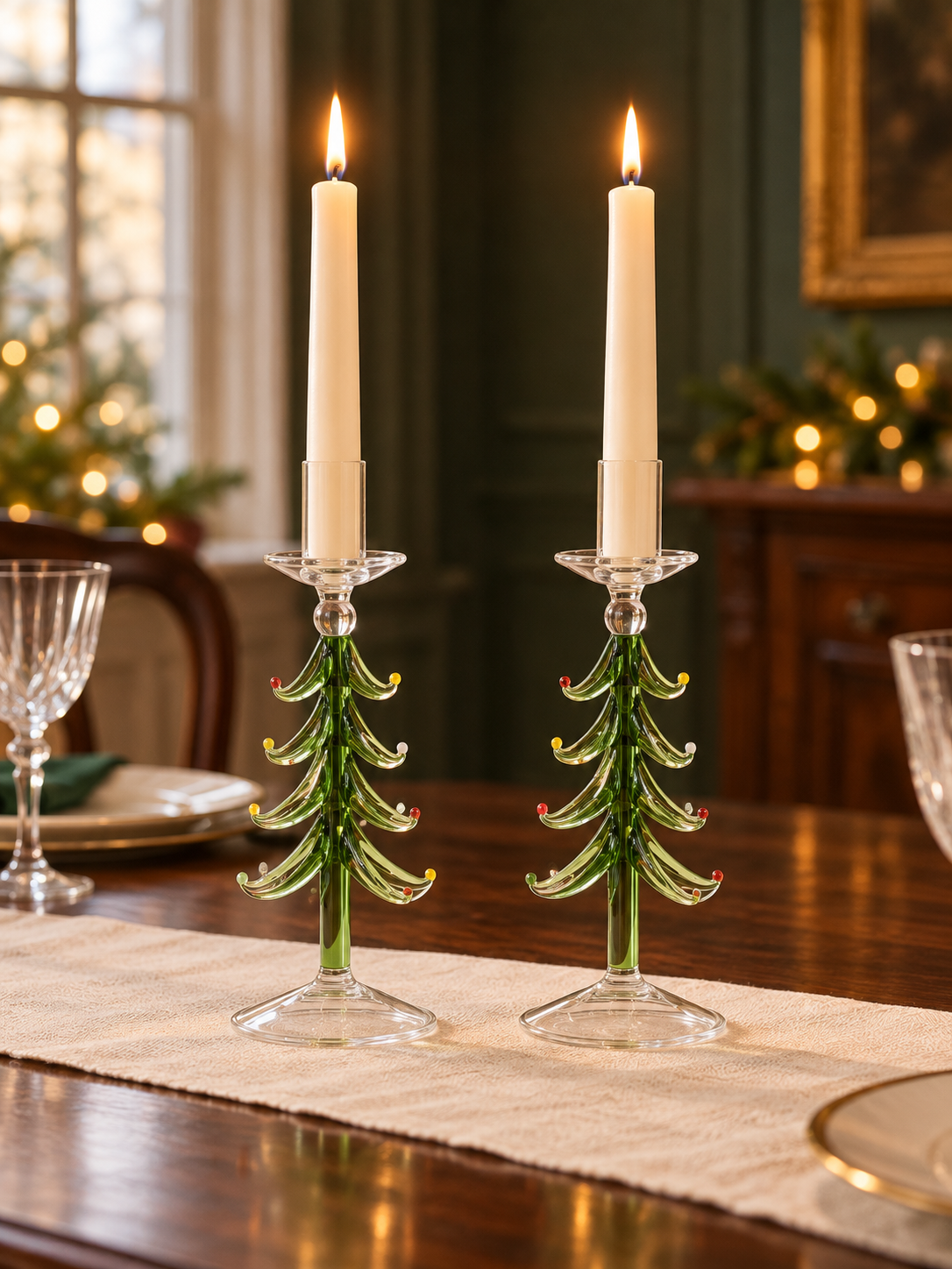 Twin green glass fir candleholders-2.png