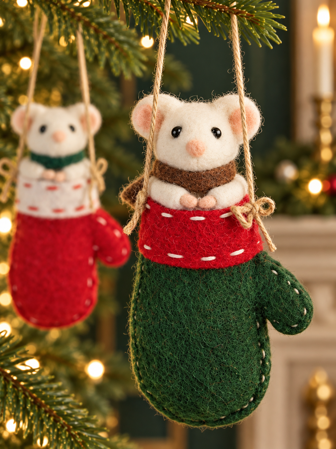 Ivory Mouse Ornament in Forest Green Mitten-2.png