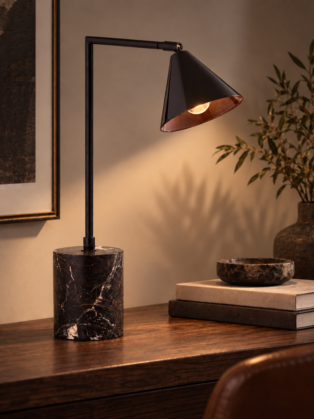 Black Desk Lamp with Marble Base