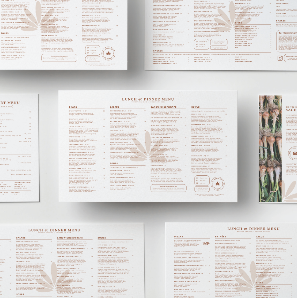 Menu design for Sage Vegan Bistro
