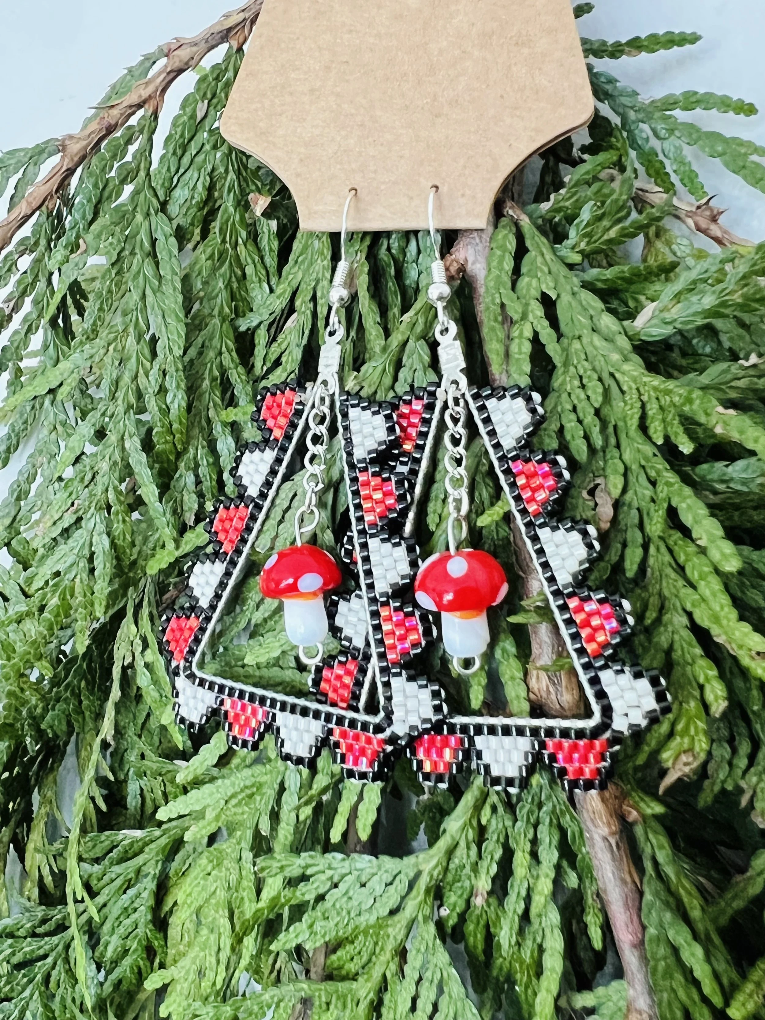 Beaded Mushroom Triangle Earrings