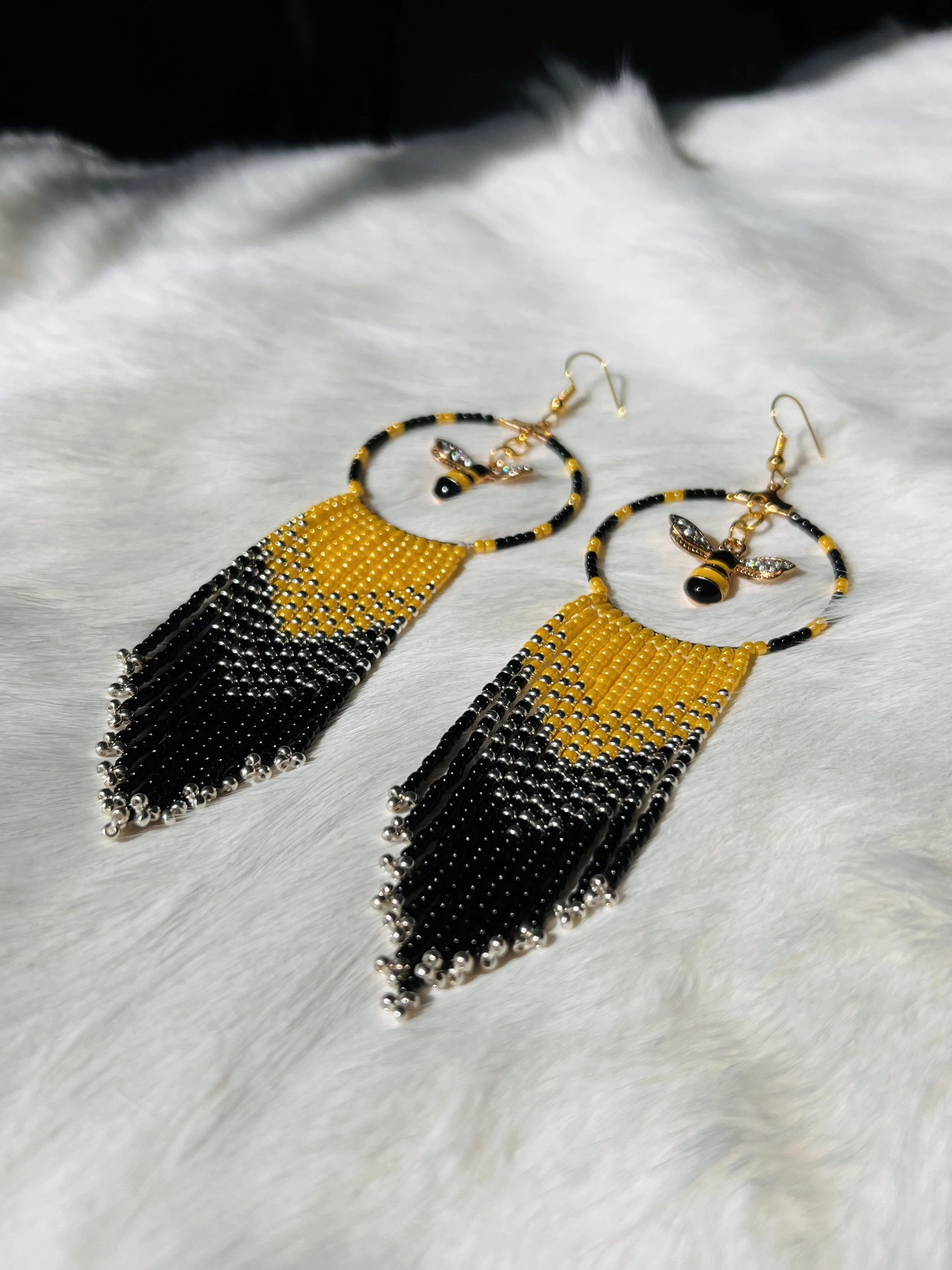 Bee Hoop Fringe Earrings
