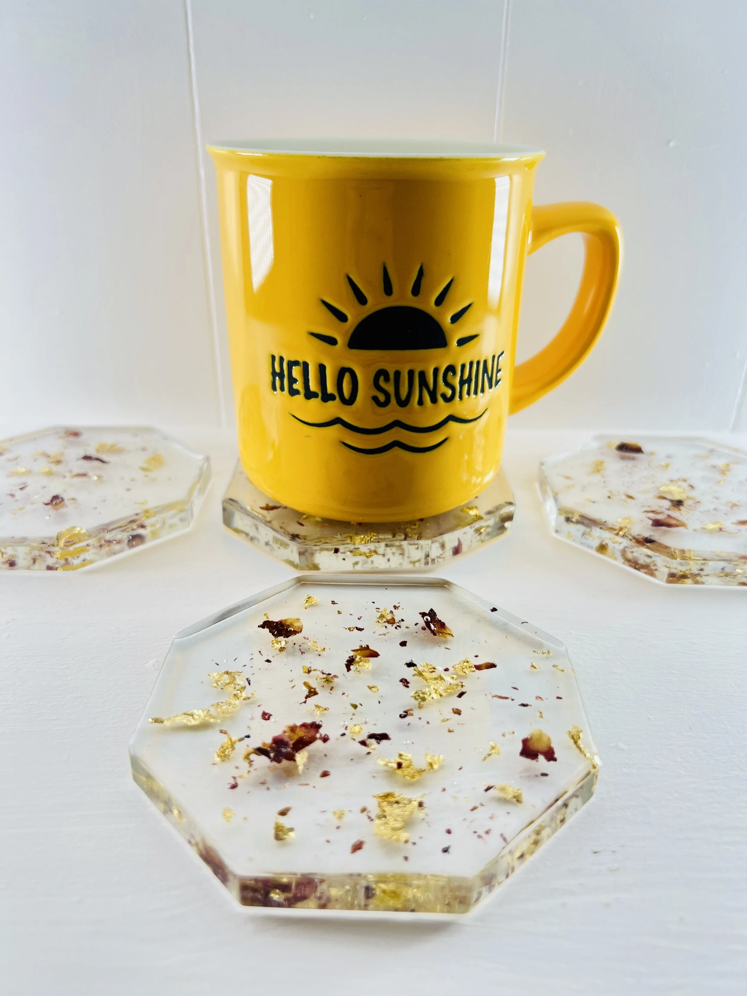Resin Coaster Set — Rose Petal & Gold Flake