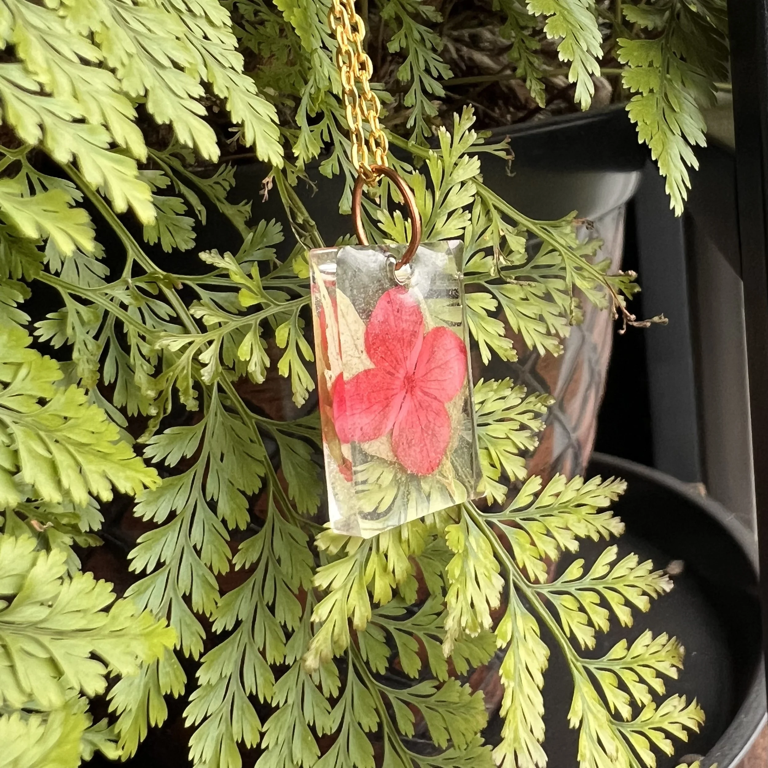 Red Flower Resin Pendant