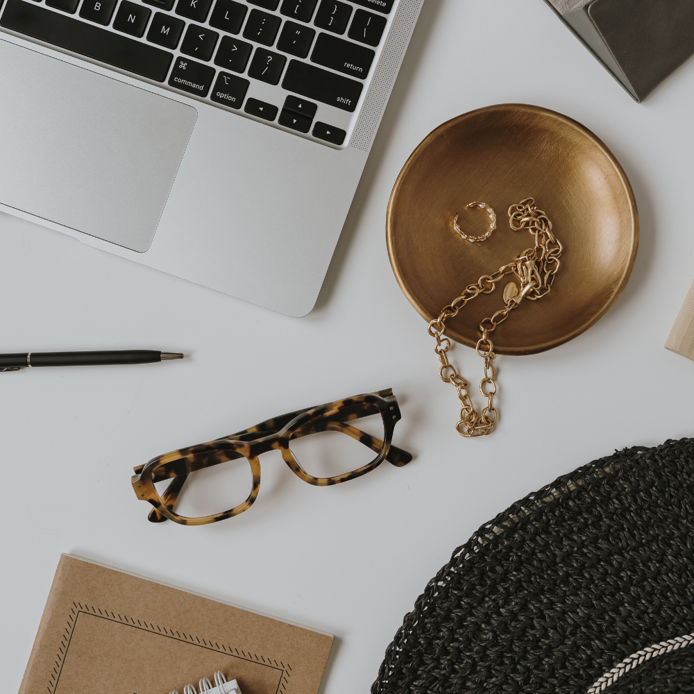 desk setup for year-end bookkeeping