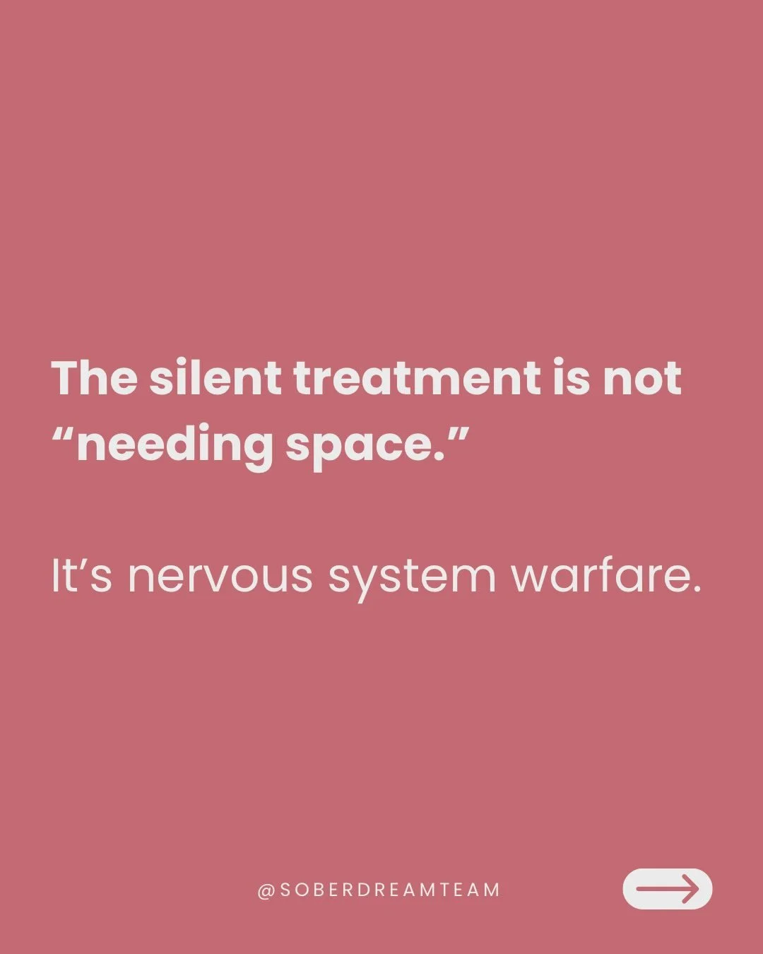 The silent treatment isn&rsquo;t &ldquo;space.&rdquo;
It&rsquo;s a nervous system attack. 

And in many relationships, it&rsquo;s used intentionally to regain control.

Your brain reads silence as uncertainty.
Uncertainty reads as threat. 🚨 

So you