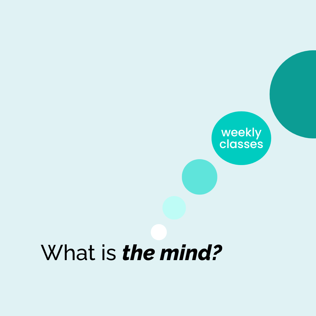 Teal green graphic with the words Whats is the Mind? with though bubbles above the words moving to one side