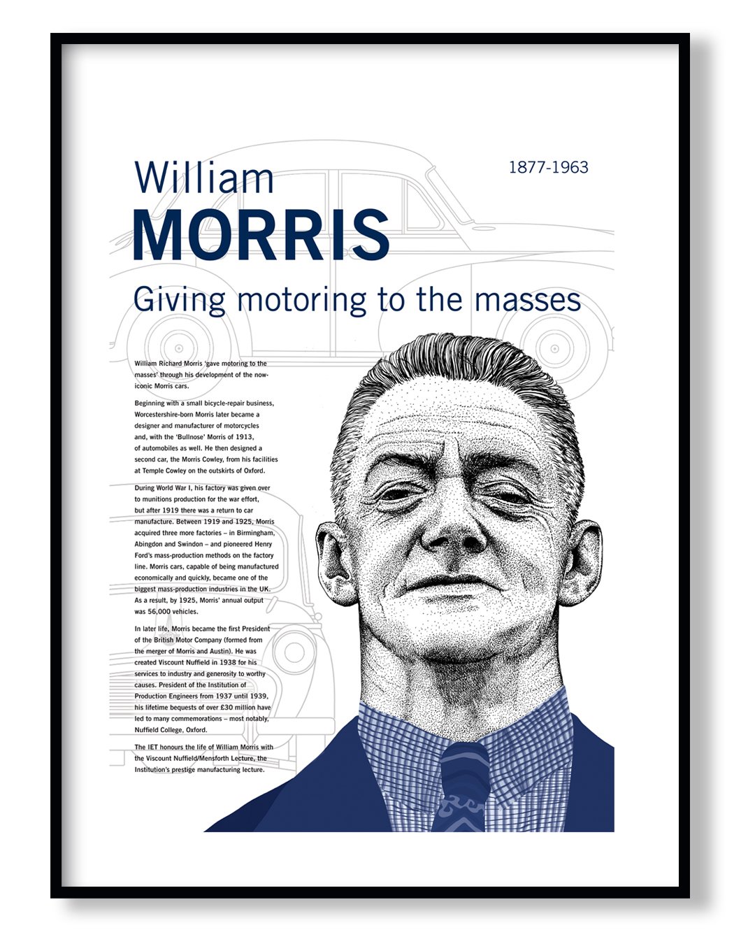 Design and concept for a series of info-portraits that support room names throughout the Institute of Engineering and Technology, Savoy Place, London. Commissioned by Siobhan Doran Photography; Portrait illustrations by Sara Netherway

