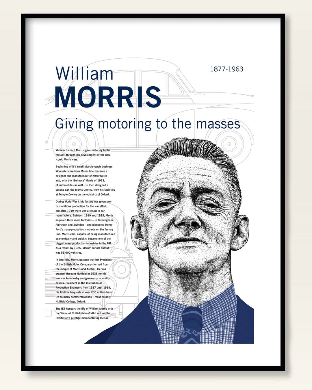 Concept and design for a series of large info-portraits displayed in rooms named after notable scientists throughout the Institute of Engineering and Technology, Savoy Place, London. Commissioned by Siobhán Doran Photography; Portrait illustrations b