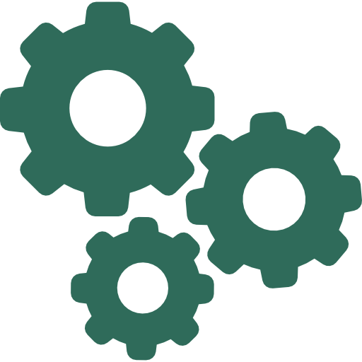 Three interconnected gears representing machinery or engineering elements.