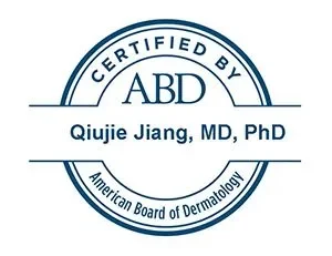 Certification badge for ABD, certified by Quijie Jiang, MD, PhD, from the American Board of Dermatology.