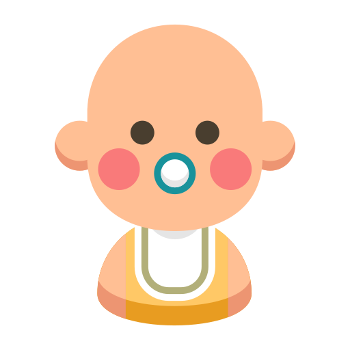 Cartoon baby with a pacifier and a bib.