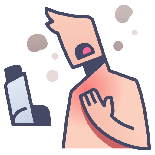 A cartoon person feeling unwell, holding their throat with one hand, and appearing to be coughing or choking with a distressed expression.