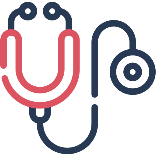 An illustration of a stethoscope with a pink and blue outline.