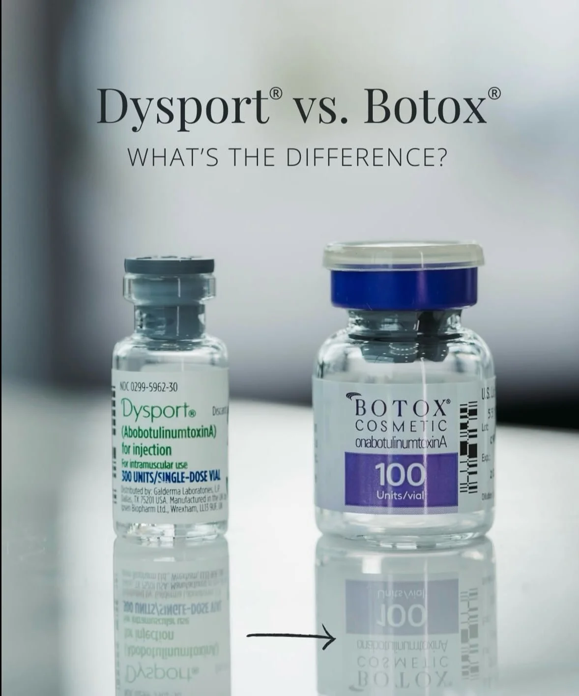 Botox vs. Dysport 💉

Both are neuromodulators that temporarily relax targeted muscles to soften the appearance of wrinkles. The biggest differences? Formulation, dosing, and how they spread.

Let&rsquo;s talk about what&rsquo;s right for you.
Free c
