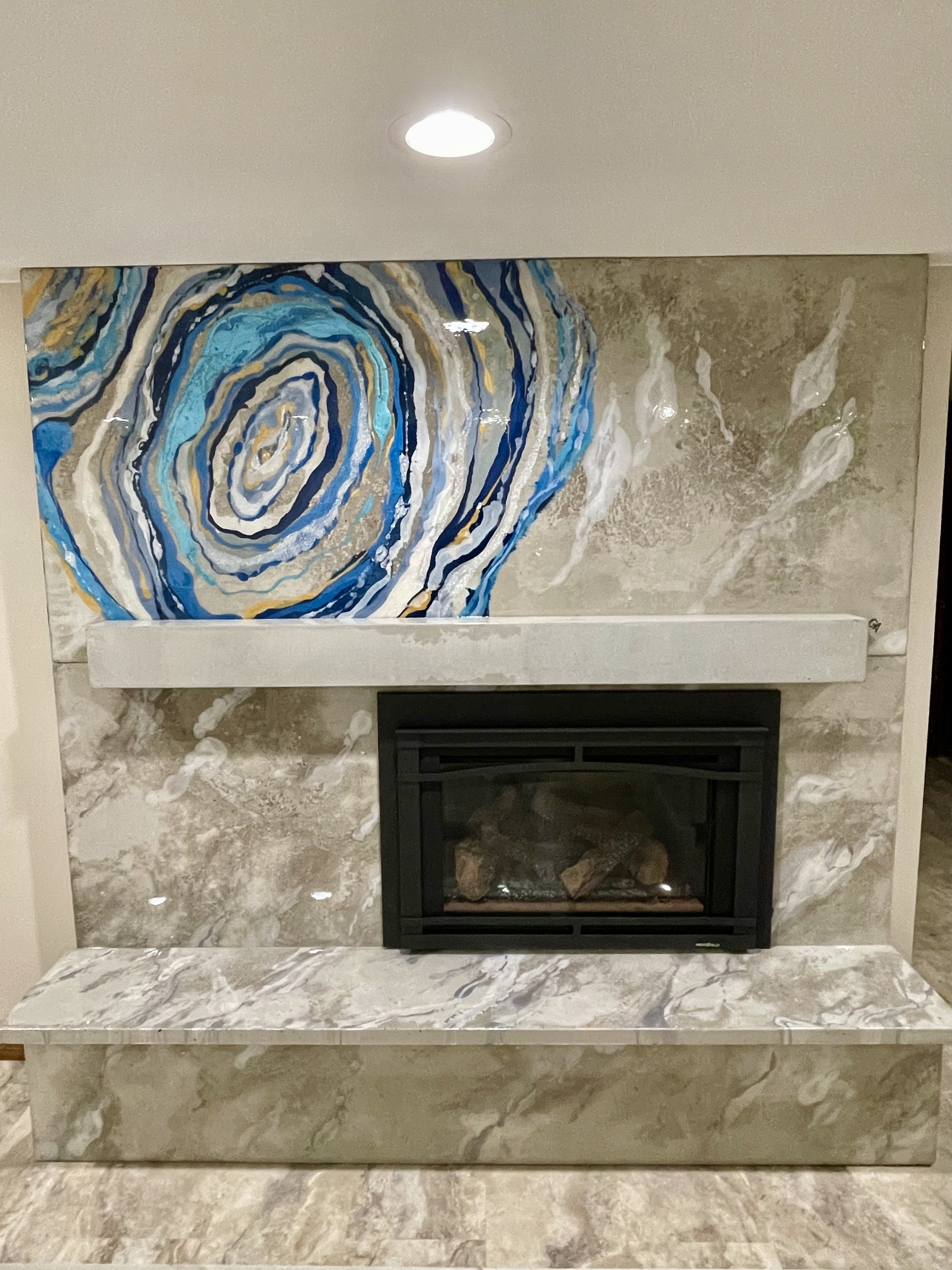 Concrete with epoxy & gold flake - cover up.