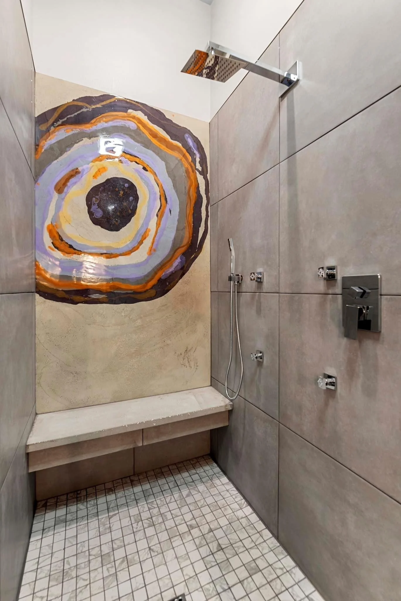 Concrete & Epoxy with a glitter finish.