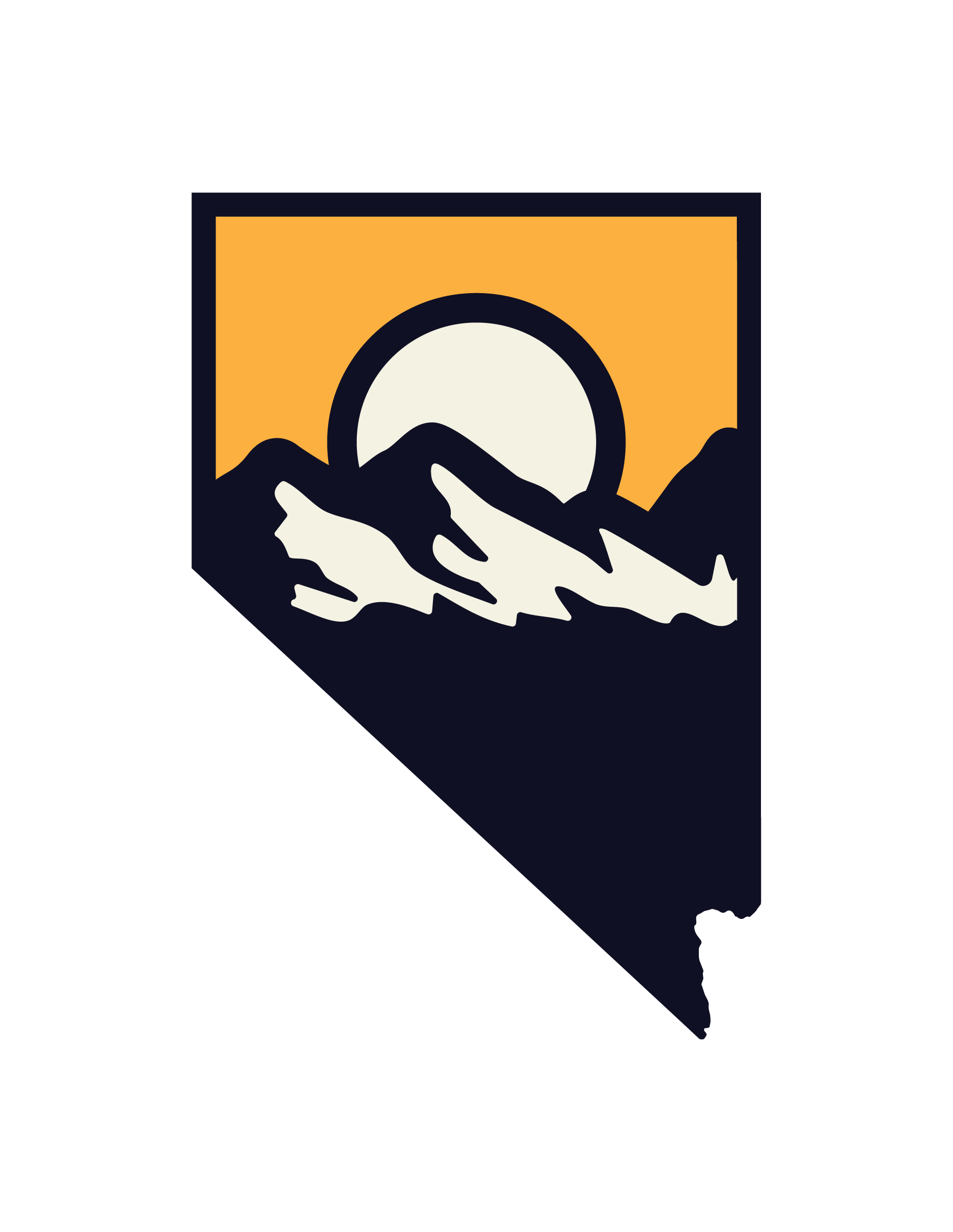 Morgan Wadsworth's Alternate Logo Icon. It is a Graphic of mountains forming an MW with snowcaps, a rising sun, and a yellow-orange sky, stylized inside the shape of the state of Nevada.