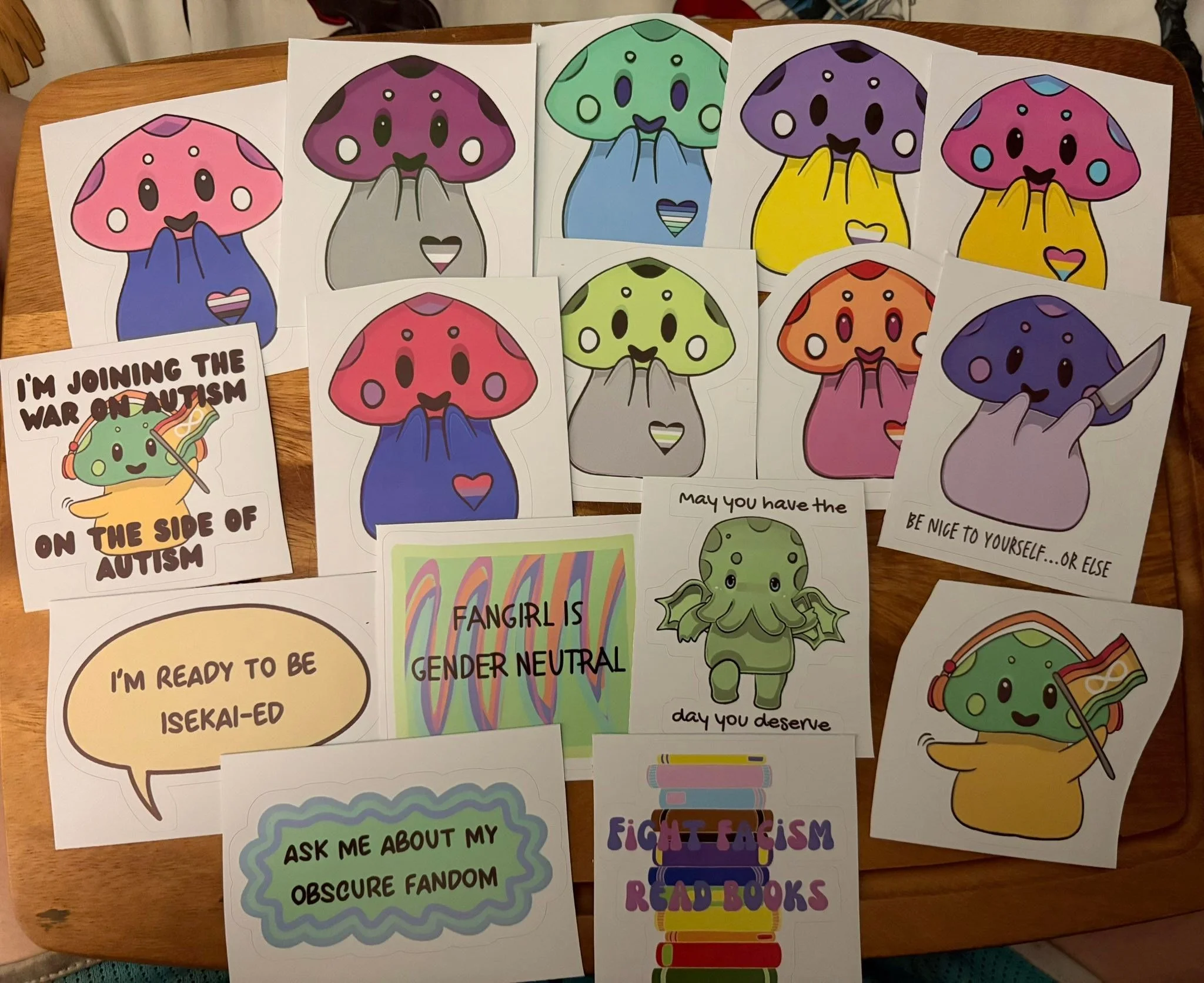 In addition to my book, I&rsquo;ll have some of stickers for sale at Huxley and Hiro&rsquo;s event next week. 

If you can&rsquo;t make, these and much more are available on my Redbubble shop as stickers, pins, totes, and more: PhoenixGrimm.redbubble