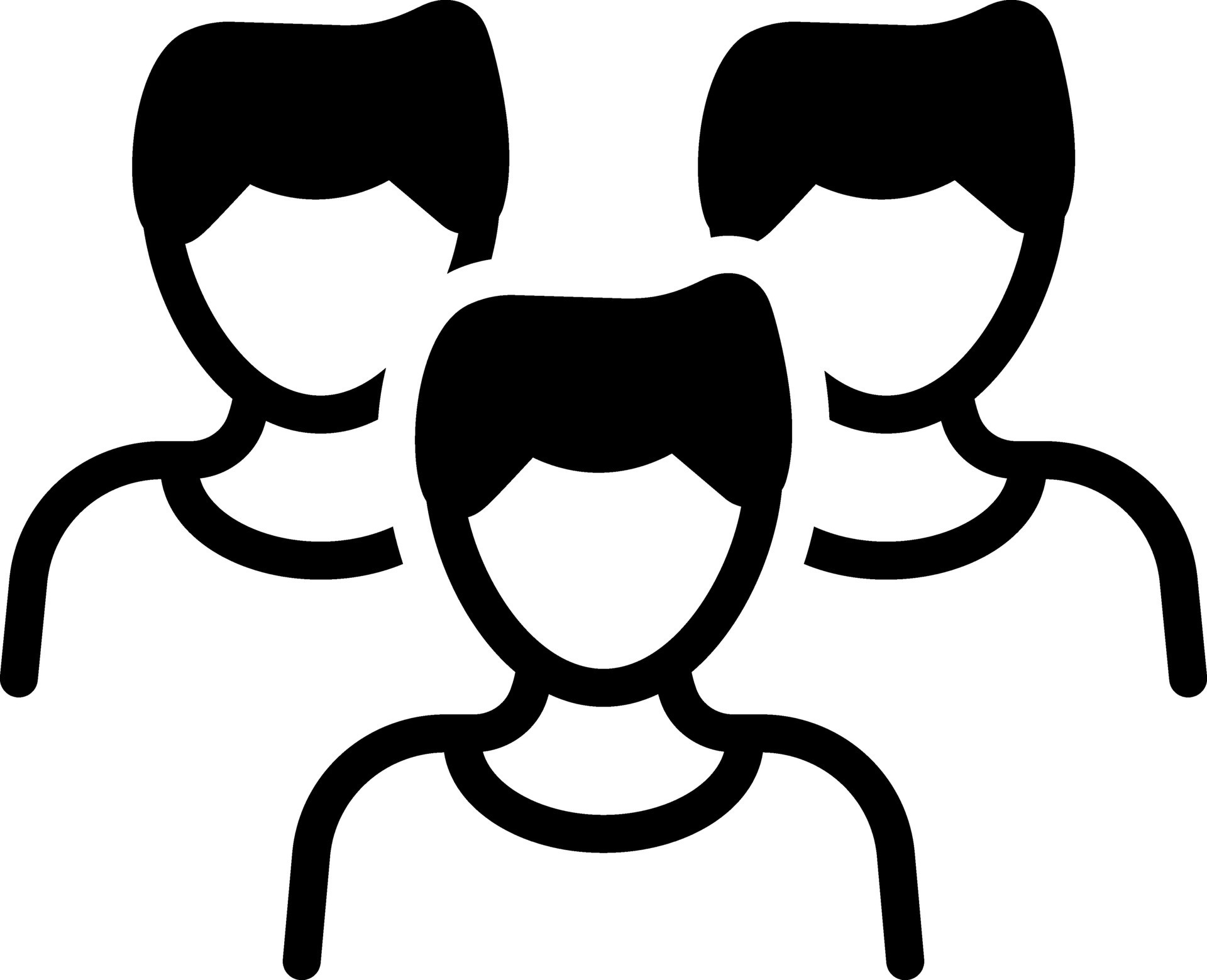 Silhouette illustration of three people with short hair and casual clothing.