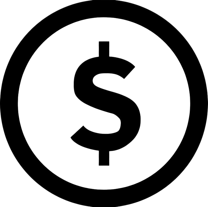 Black and white icon of a dollar sign inside a circle