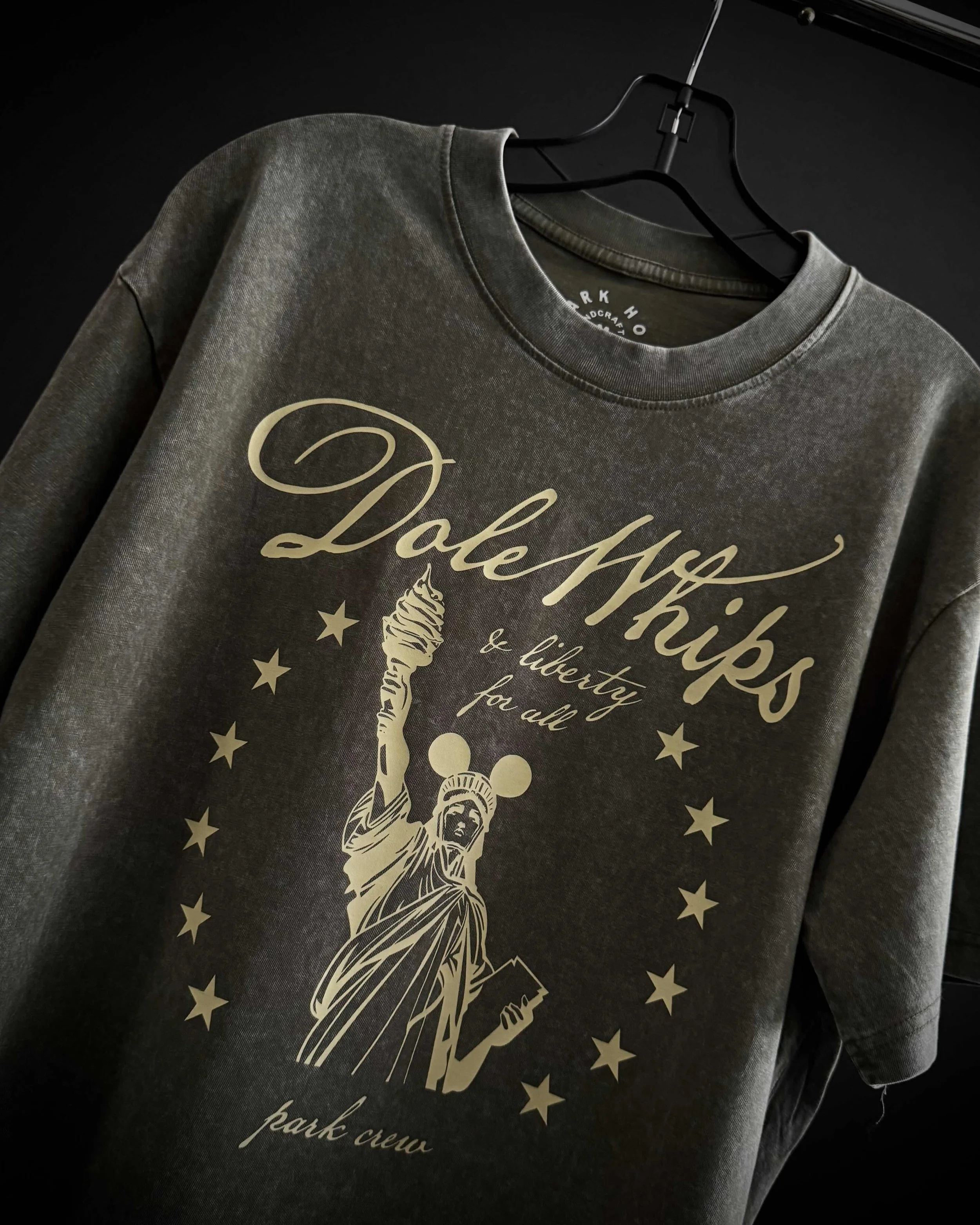 Dole Whips & Liberty Tee - Army Green Vintage Washed Oversized Fit