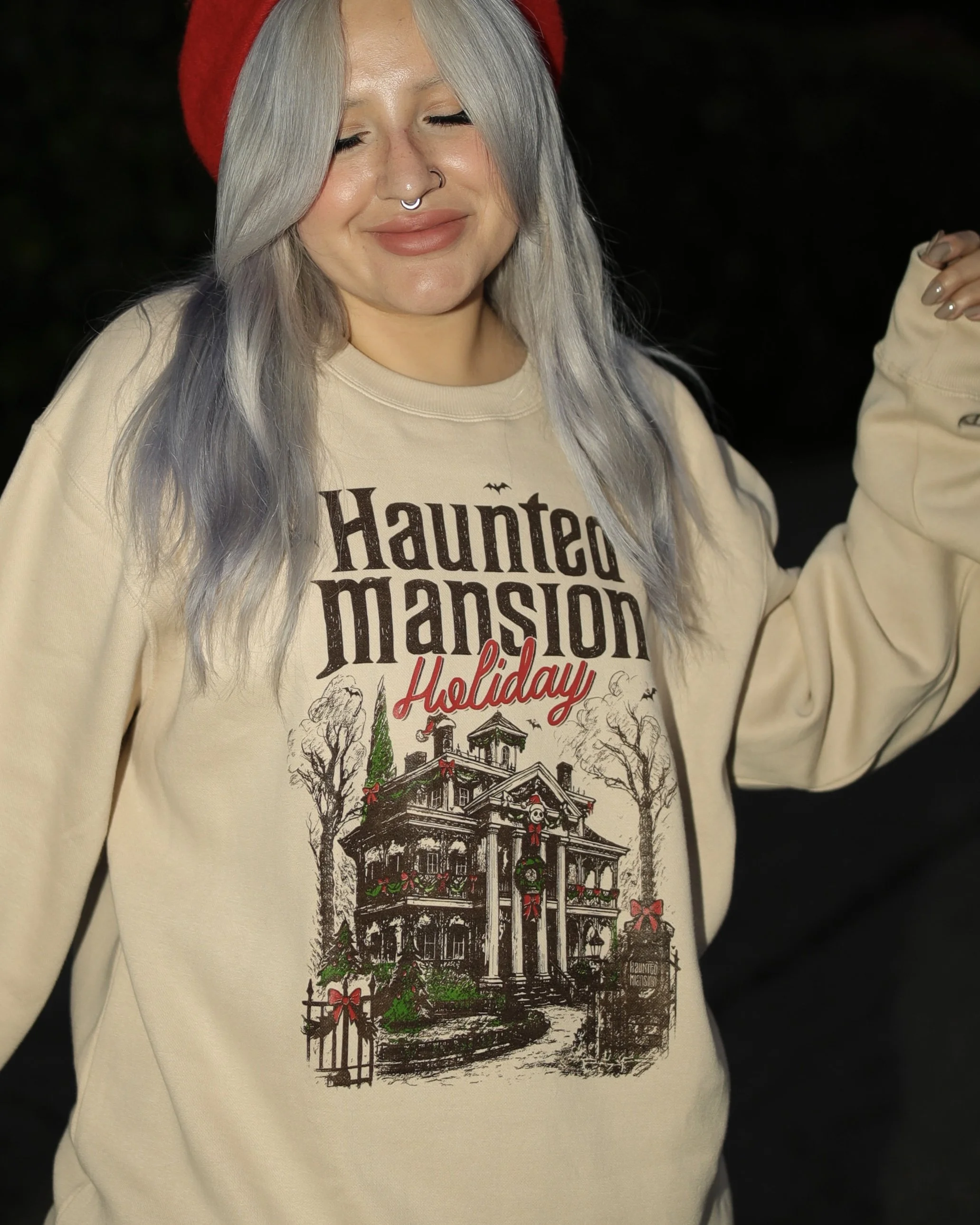 Haunted Holiday Overlay Sweatshirt- Two Colors